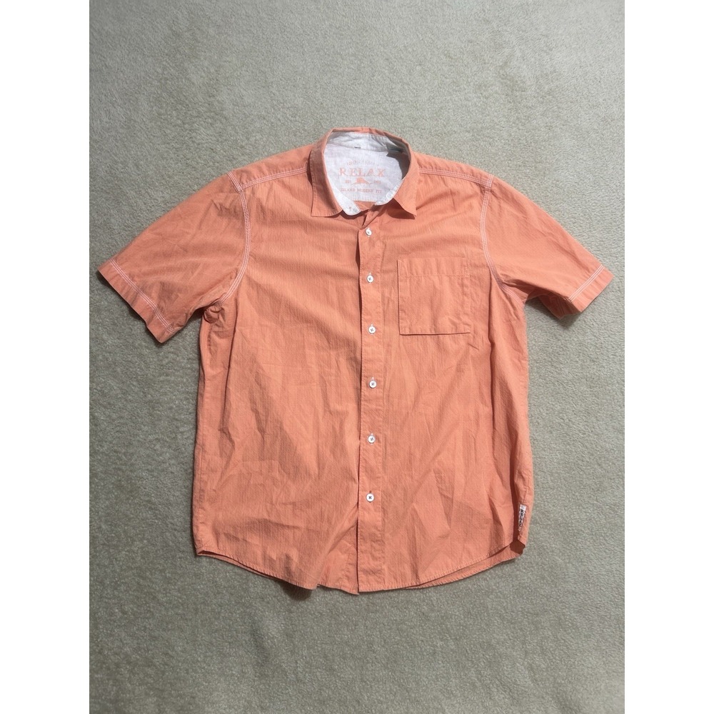 Tommy Bahama Relax Fit Mens Button‎ Up Shirt Size Large 100% Cotton Orange Cream